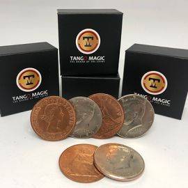 Hopping Half with Expanded Shell Coins & English Penny by Tango Magic